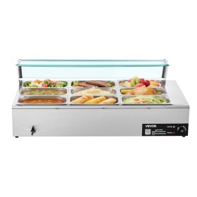Commercial Food Warmer, 1500W Electric Stainless Steel Steam Food Warmer with Glass Cover