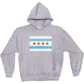 PULLOVER/HOODED GREY S/SHIRT-CHICAGO FLAG (Option: XXL)